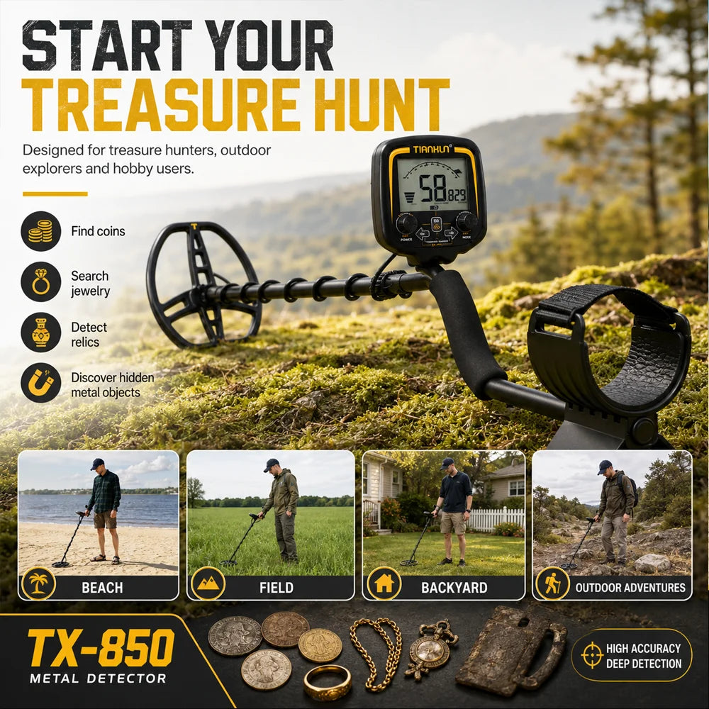 TX-850 Metal Detector for Adults, Professional Treasure Hunter with 11'' Waterproof Coil, Gold Coin Jewelry Relic Finder