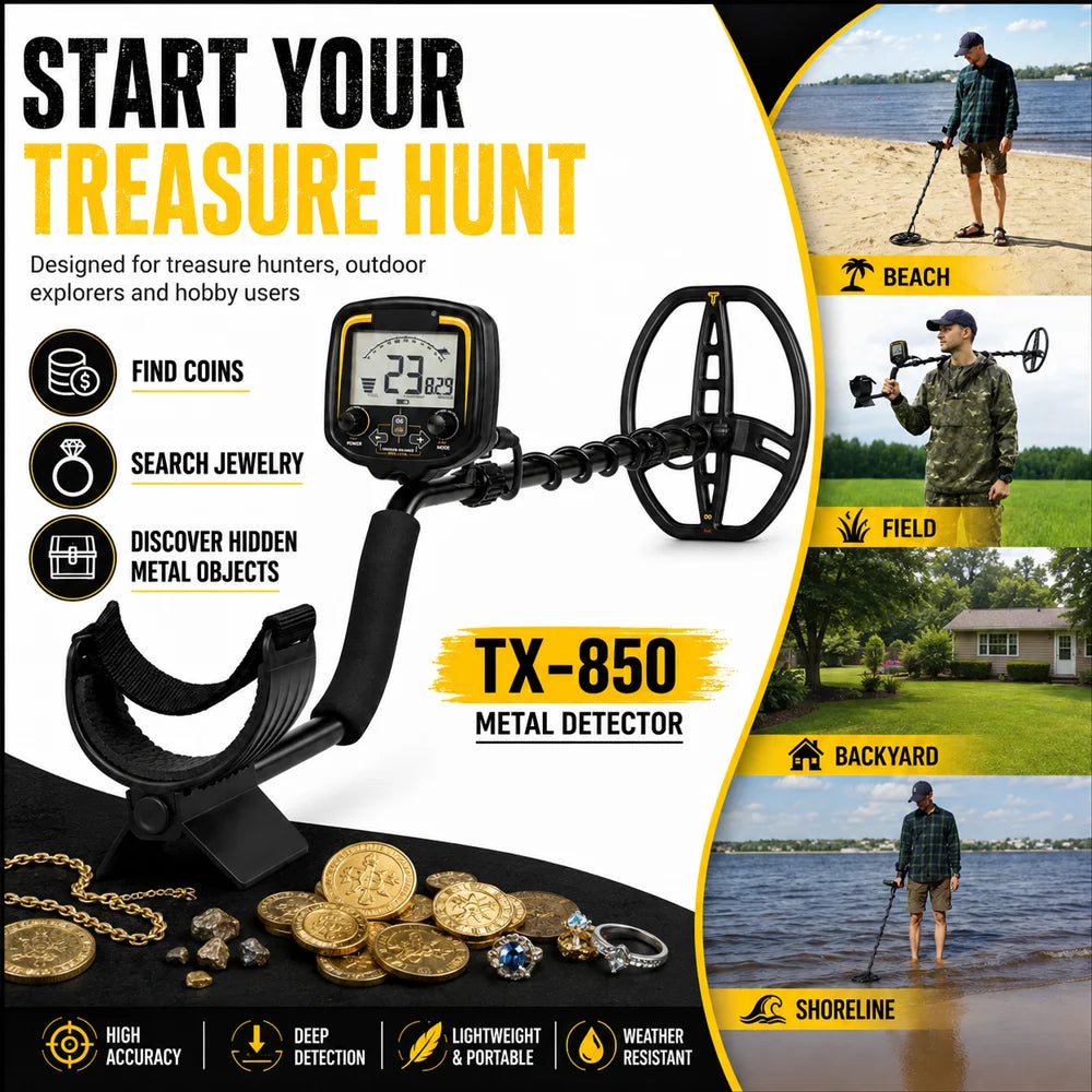 TX-850 Metal Detector for Adults, Professional Treasure Hunter with 11'' Waterproof Coil, Gold Coin Jewelry Relic Finder